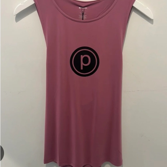 EUC Pure Barre Relaxed Crossback Pink Tank Top with Black Emblem - Picture 1 of 4
